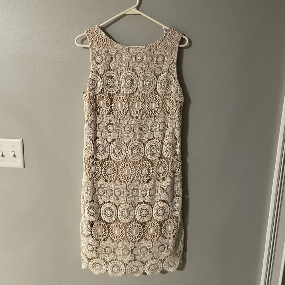 Eliza J Cream Crocheted Cream Dress with beige lining Dress. Size 10